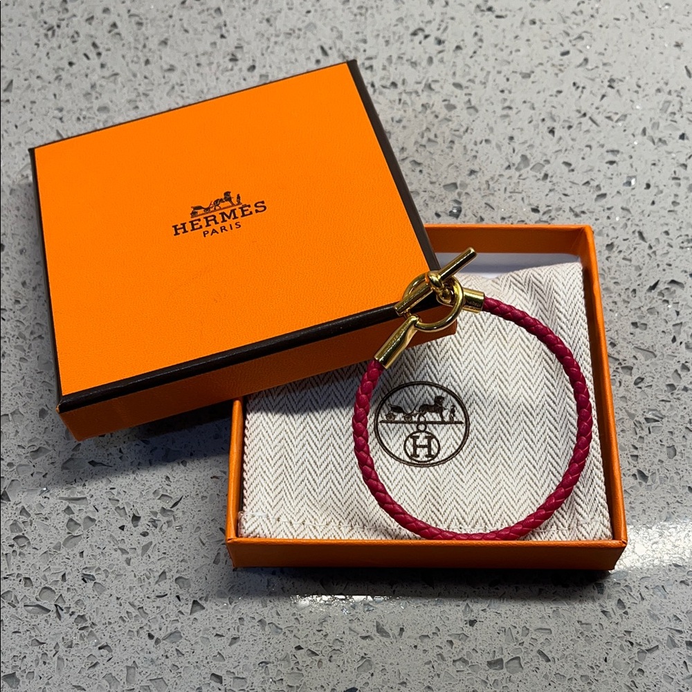 Hermes Paris Pink Glenan Braided Leather Bracelet - Picture 5 of 10